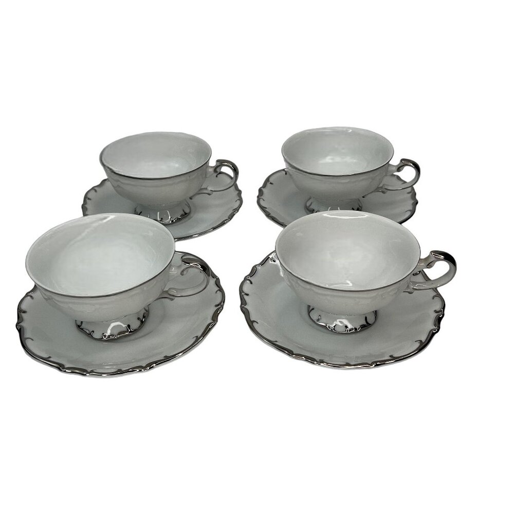 Bristol Nobility Fine China White & Platinum Trim coffee/tea Cups  set of 4